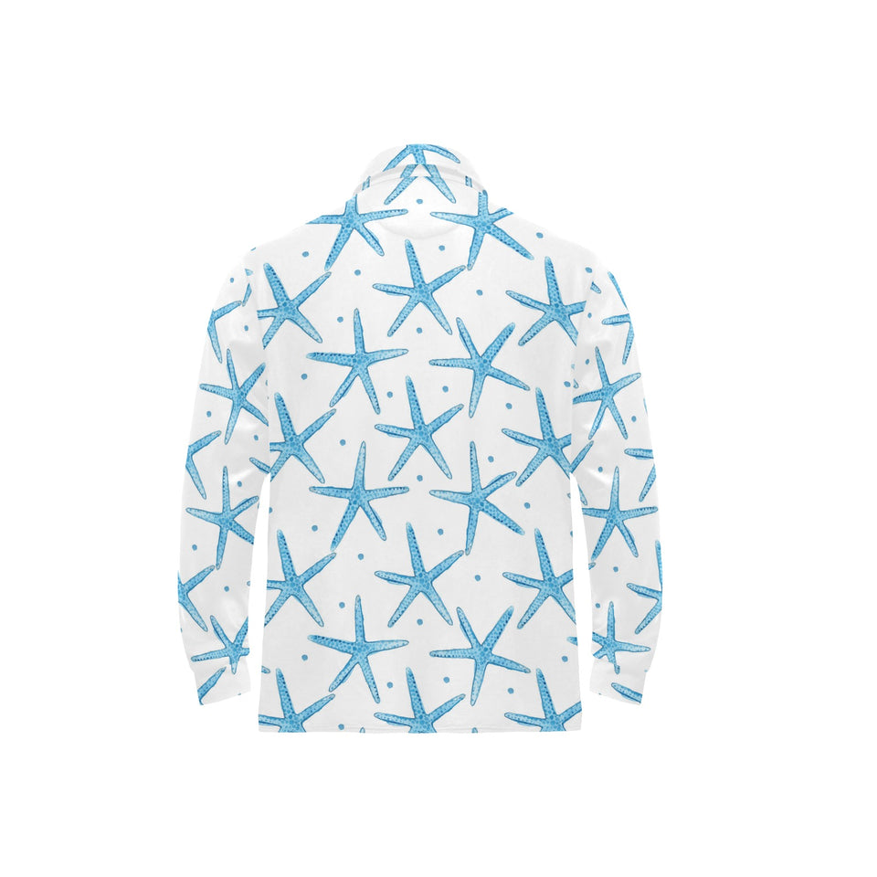Watercolor starfish pattern Men's Long Sleeve Polo Shirt