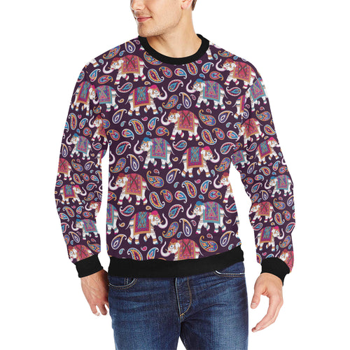 Elephant indian style ornament pattern Men's Crew Neck Sweatshirt