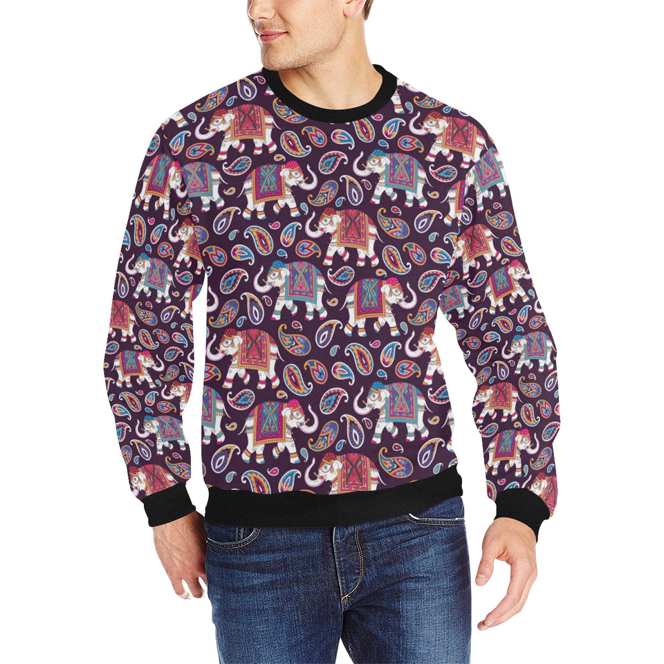 Elephant indian style ornament pattern Men's Crew Neck Sweatshirt