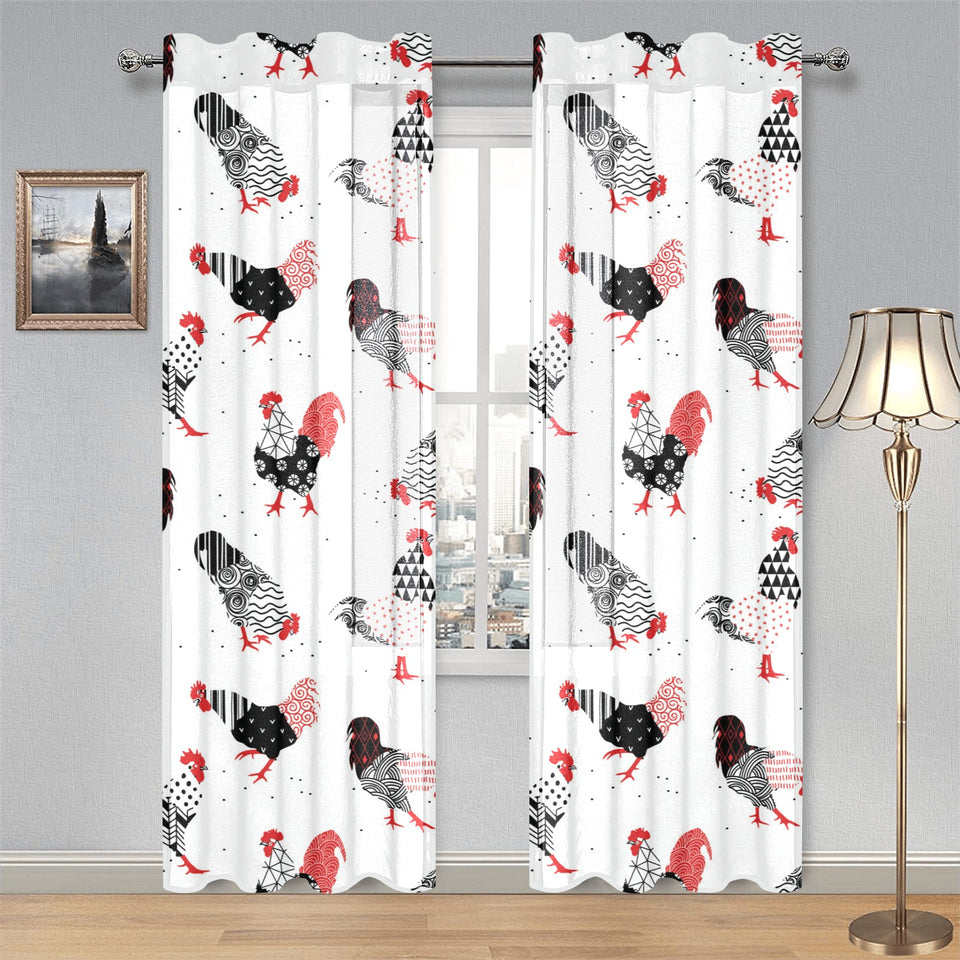 Cool rooster chicken cock floral ornament backgrou Gauze Curtain