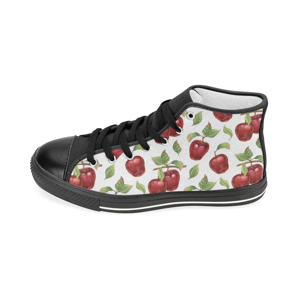 Red apples pattern Women's High Top Canvas Shoes Black