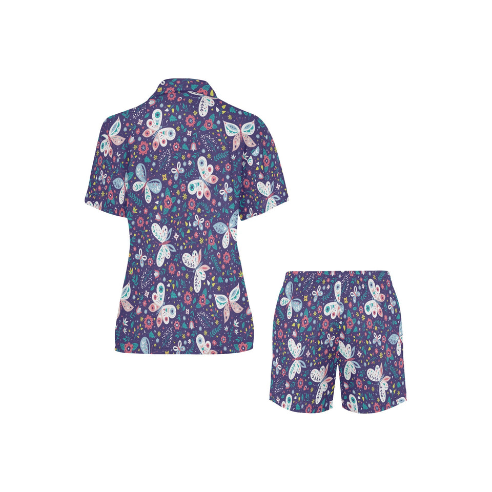 Colorful butterfly flower pattern.eps Women's V-Neck Short Pajama Set