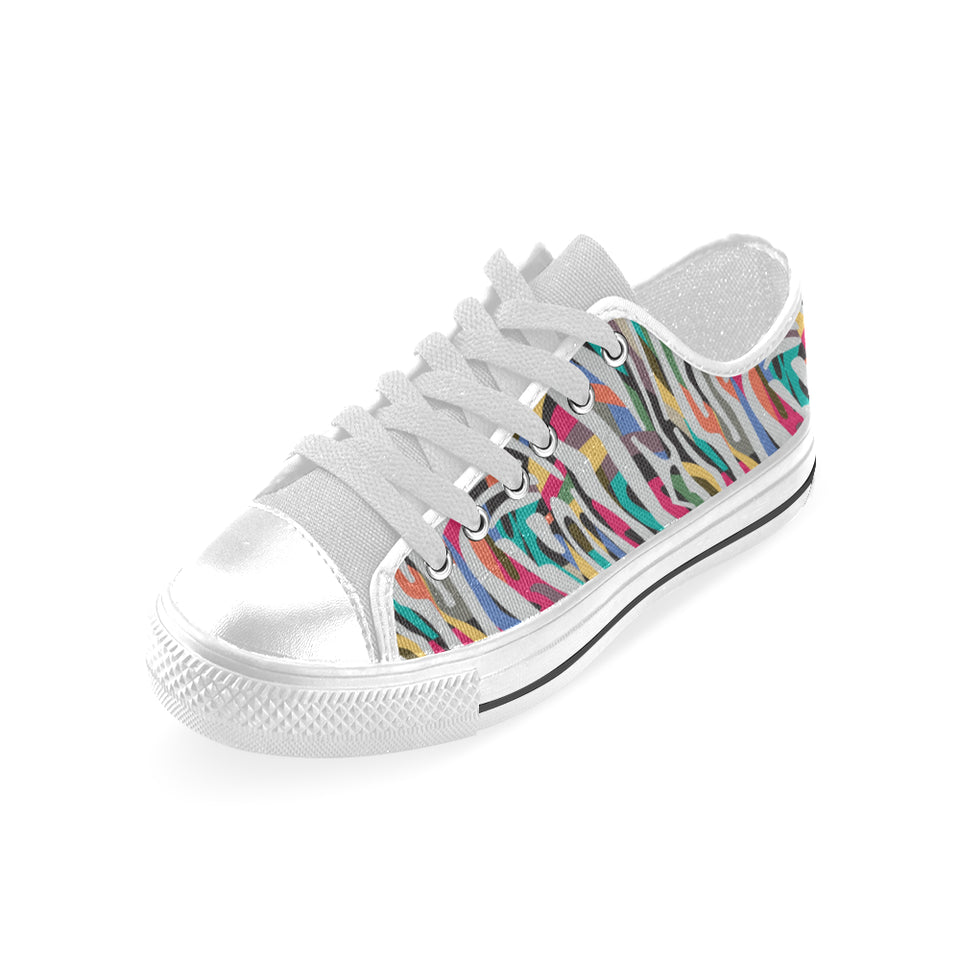 Colorful zebra skin pattern Men's Low Top Shoes White
