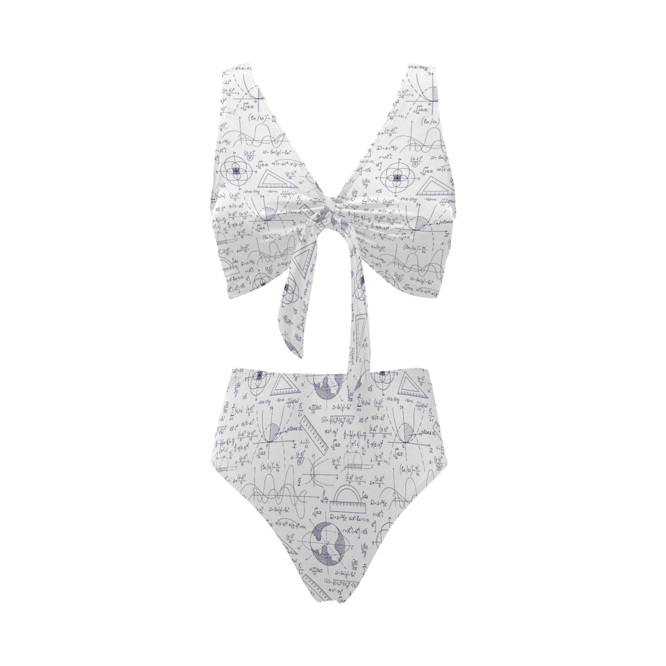 Math Pattern Print Design 03 Chest Bowknot High Waisted Bikini Swimsuit