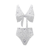 Math Pattern Print Design 03 Chest Bowknot High Waisted Bikini Swimsuit