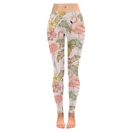 Pink flamingo birds pineapples hibiscus flower pat Women's Legging Fulfilled In US