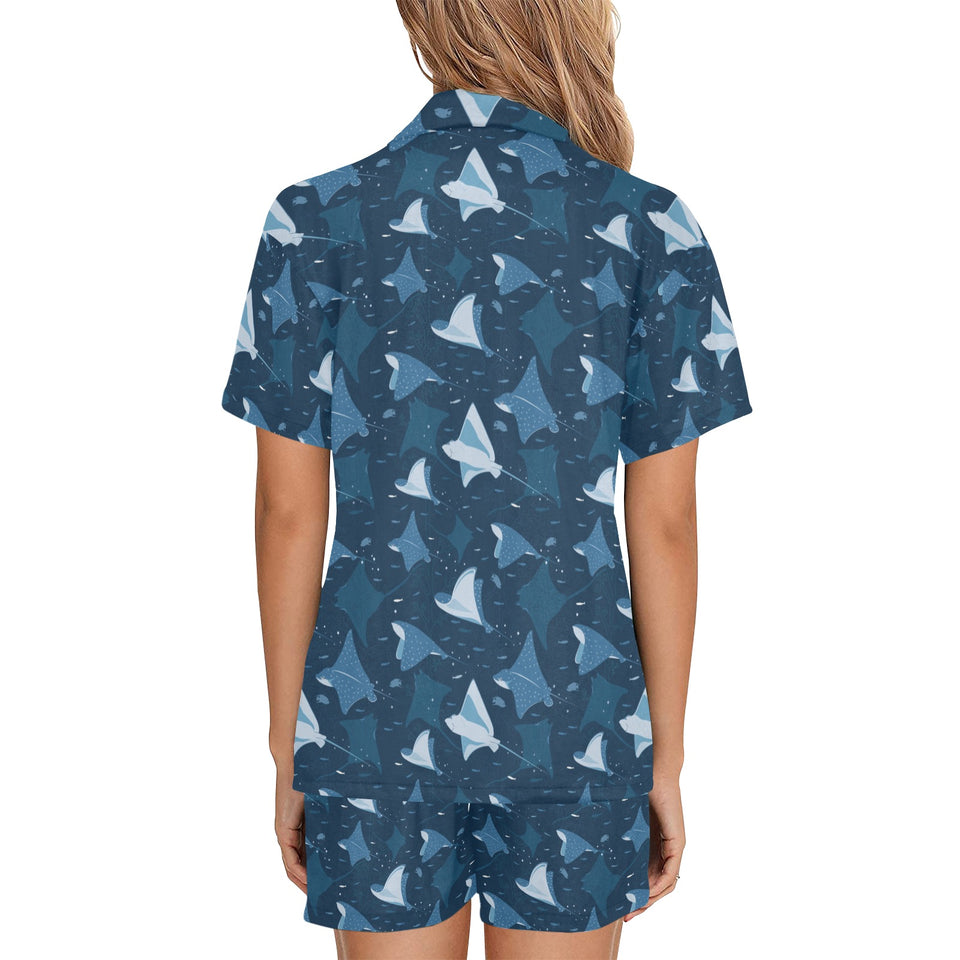 Stingray Pattern Print Design 04 Women's V-Neck Short Pajama Set