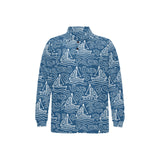 Hand drawn sailboat pattern Men's Long Sleeve Polo Shirt