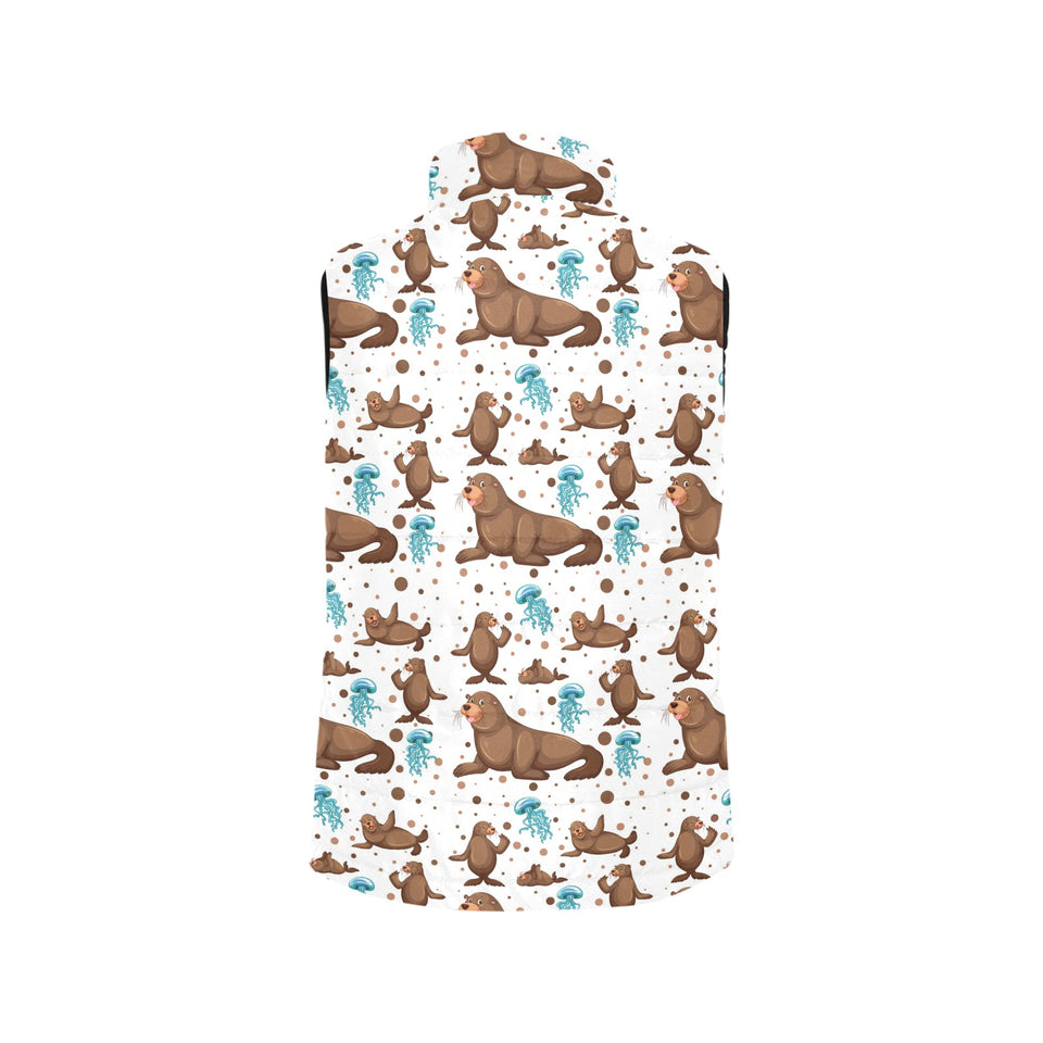 sea lion Seals jellyfish pattern Women's Padded Vest
