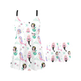 cute mermaid dolphin fish starfish pattern Chest Sexy Pleated Two Piece Swim Dress