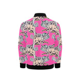 Chameleon lizard pattern pink background Kids' Boys' Girls' Bomber Jacket