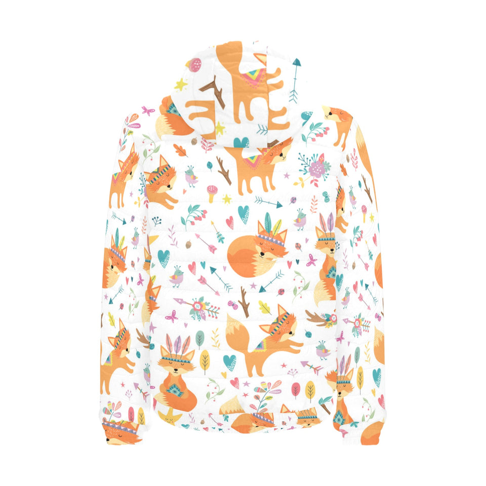 cute tribal fox pattern Men's Padded Hooded Jacket