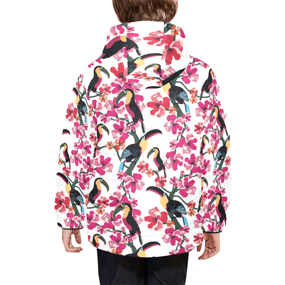 Toucan flower design pattern Kids' Boys' Girls' Padded Hooded Jacket