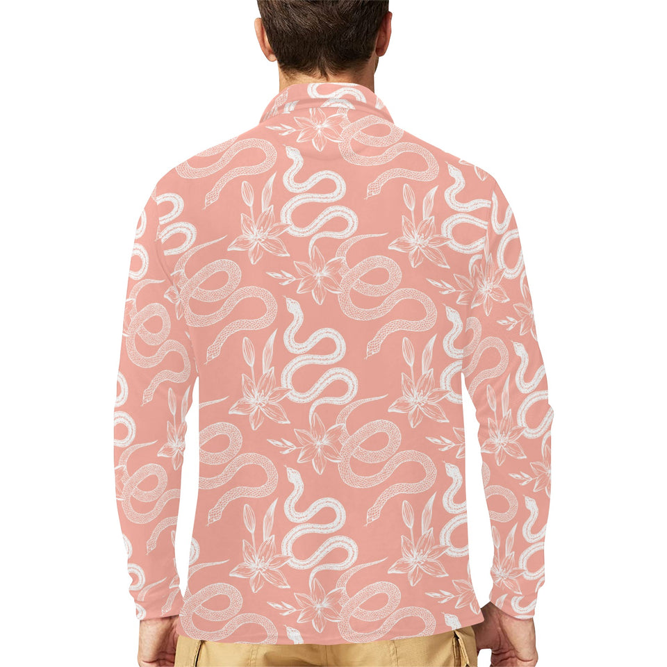 Snake lilies flower pattern Men's Long Sleeve Polo Shirt