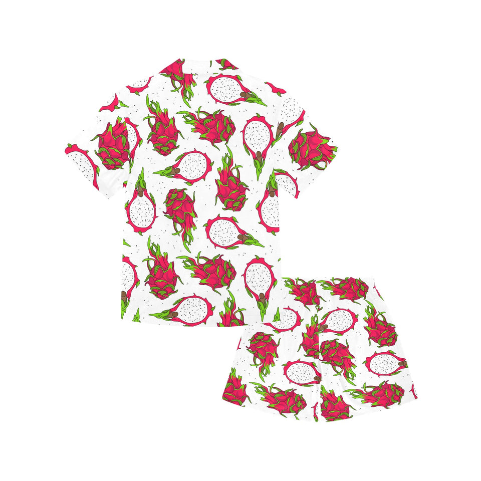 dragon fruits white background Kids' Boys' Girls' V-Neck Short Pajama Set