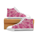 Beautiful dragonfly pink background Men's High Top Canvas Shoes White