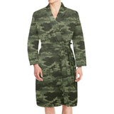 Digital Green camouflage pattern Men's Long Sleeve Belted Night Robe
