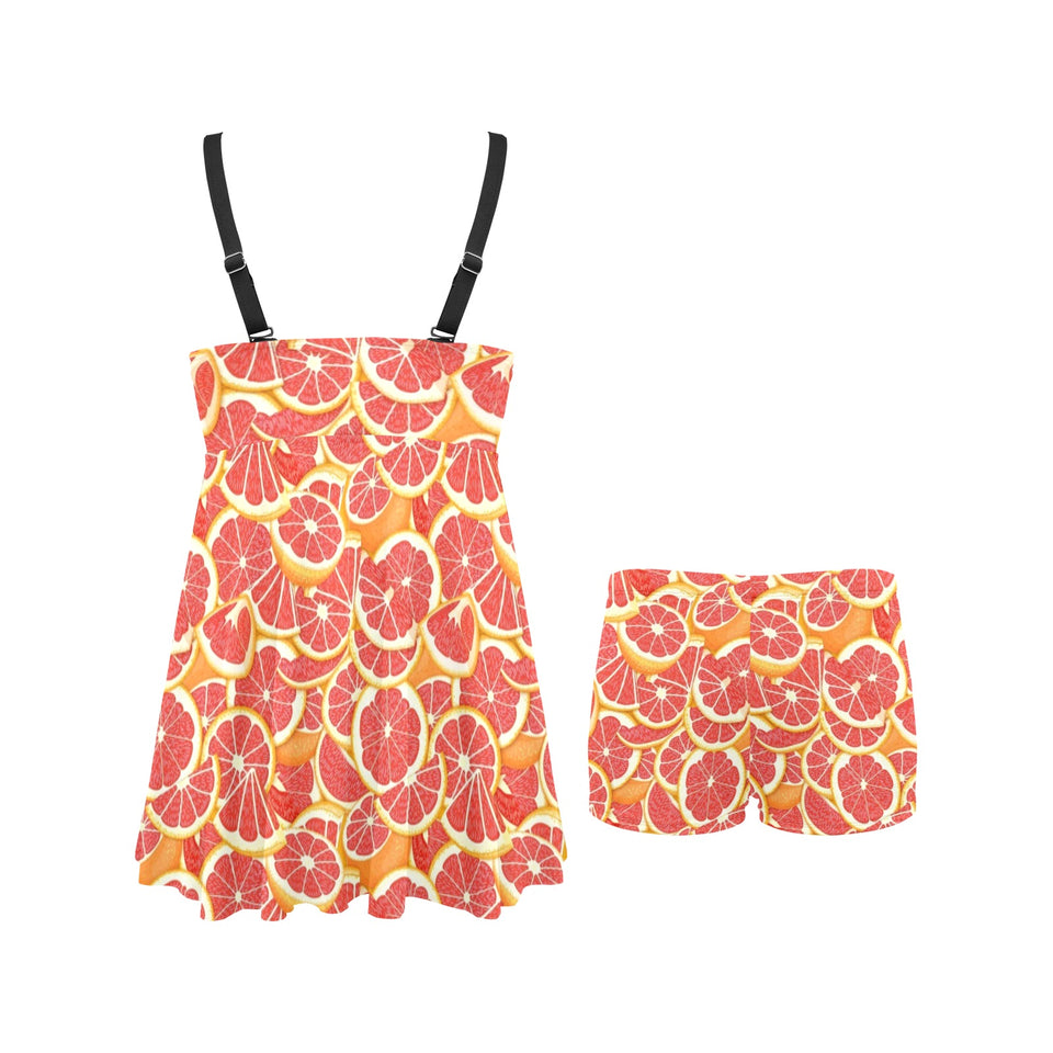 Tropical grapefruit pattern Chest Sexy Pleated Two Piece Swim Dress
