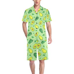 Avocado pattern green background Men's V-Neck Short Pajama Set