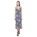 Fancy Carp pattern V-Neck Open Fork Long Dress