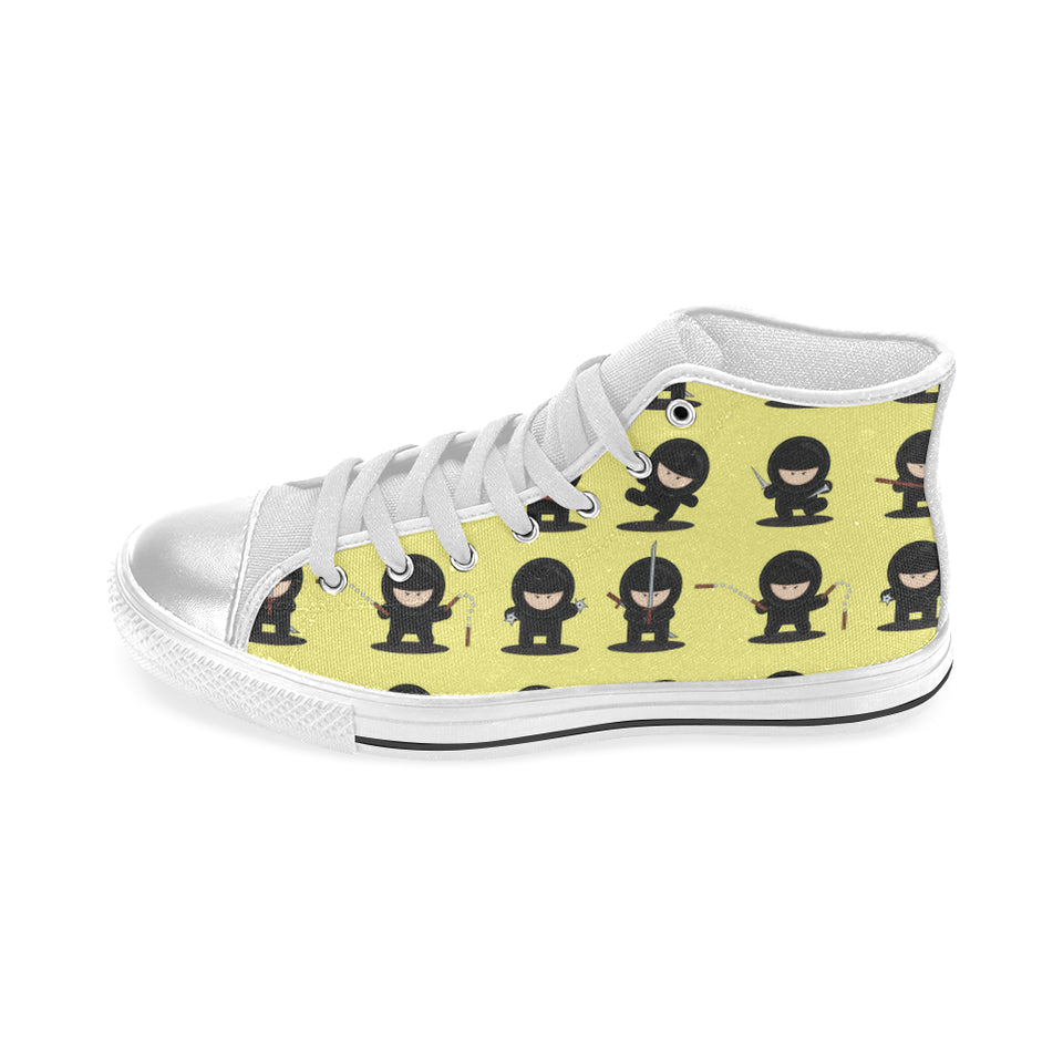 Cute ninja yellow background Women's High Top Canvas Shoes White