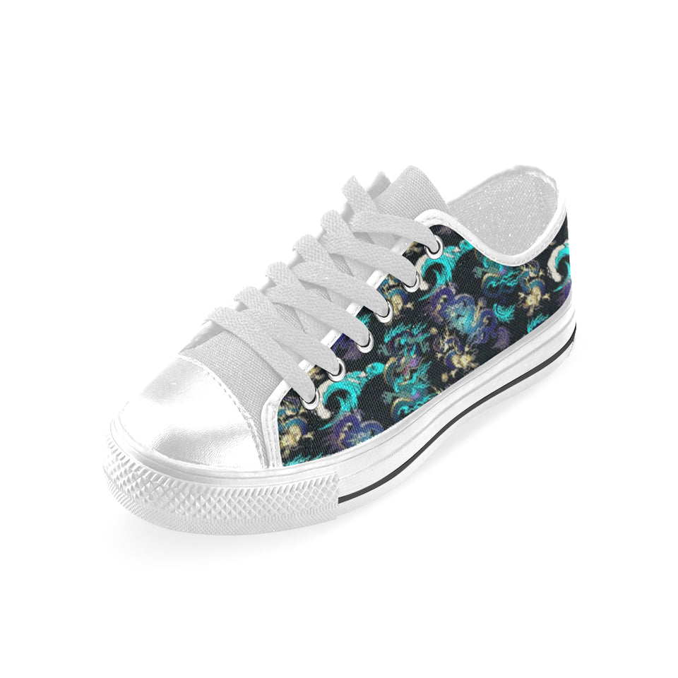 Dragon sea wave pattern Men's Low Top Shoes White