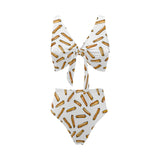 French fries potato pattern Chest Bowknot High Waisted Bikini Swimsuit