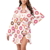 Colorful donut pattern Women's Long Sleeve Belted Night Robe