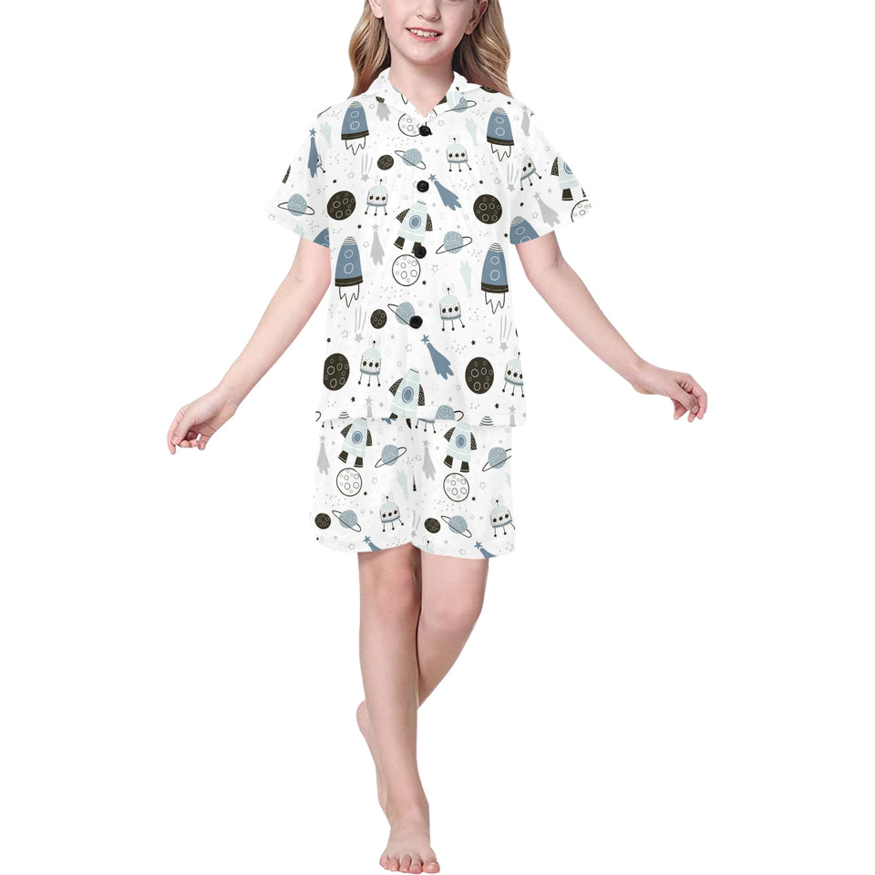Hand drawn space elements space rocket star planet Kids' Boys' Girls' V-Neck Short Pajama Set