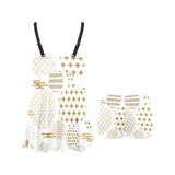 Beautiful gold japanese pattern Chest Sexy Pleated Two Piece Swim Dress