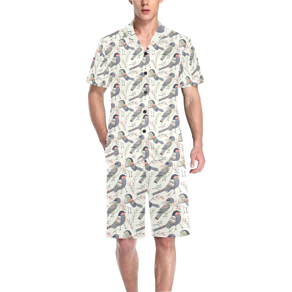 Pigeon Pattern Print Design 04 Men's V-Neck Short Pajama Set