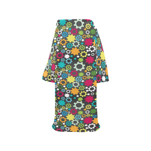 Gear Pattern Print Design 03 Blanket Robe with Sleeves