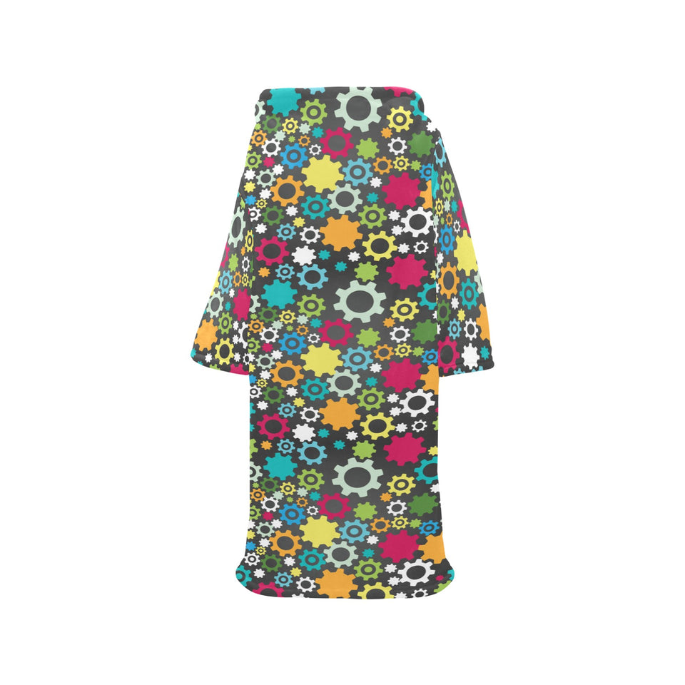 Gear Pattern Print Design 03 Blanket Robe with Sleeves