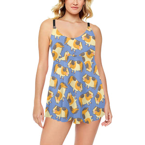 Guinea Pig Pattern Print Design 02 Chest Sexy Pleated Two Piece Swim Dress