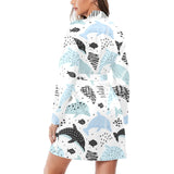 Cute dolphins Childish Style pattern Women's Long Sleeve Belted Night Robe