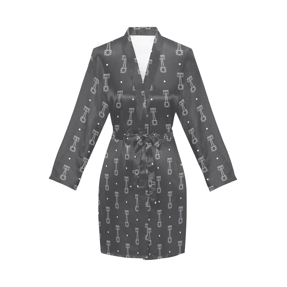 Engine Piston Black Background Pattern Design 02 Women's Long Sleeve Belted Night Robe