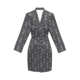 Engine Piston Black Background Pattern Design 02 Women's Long Sleeve Belted Night Robe