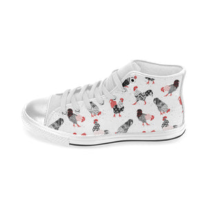 Cool rooster chicken cock floral ornament backgrou Women's High Top Canvas Shoes White