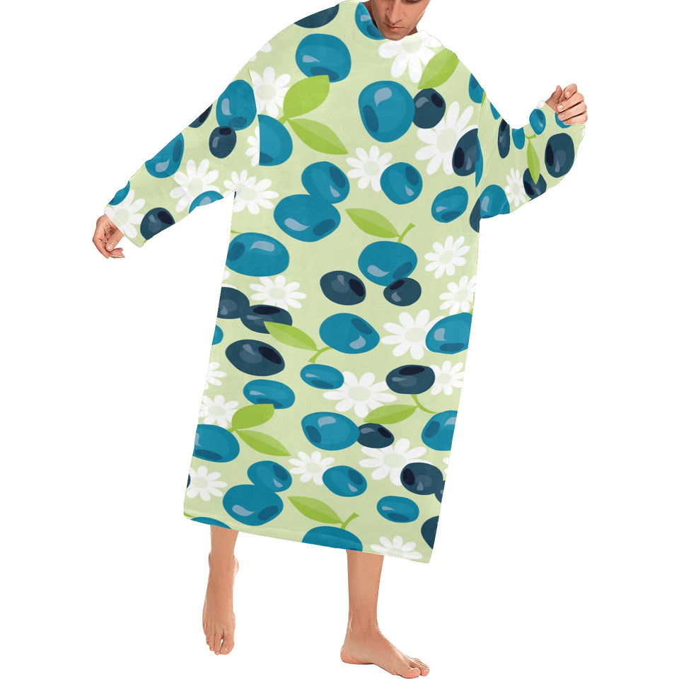 blueberry flower pattern Blanket Robe with Sleeves