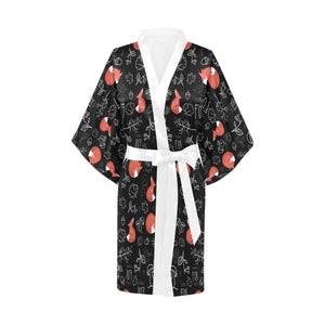 fox sleeping fox pattern Women's Short Kimono Robe