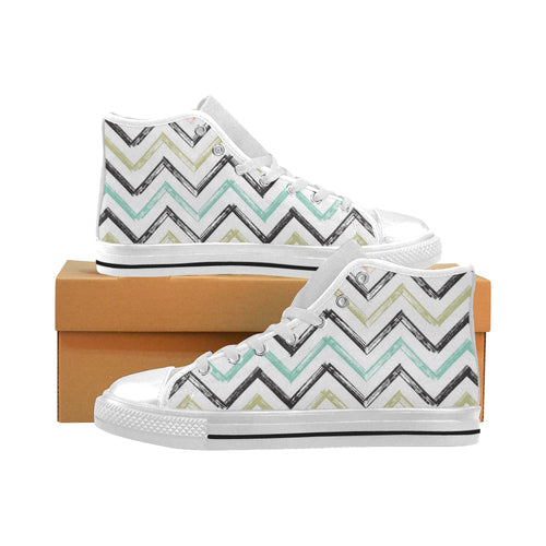 zigzag  chevron paint pattern Men's High Top Canvas Shoes White