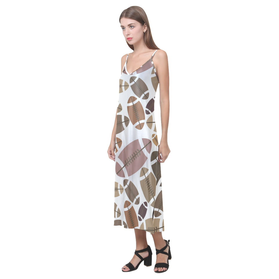 American football ball pattern V-Neck Open Fork Long Dress