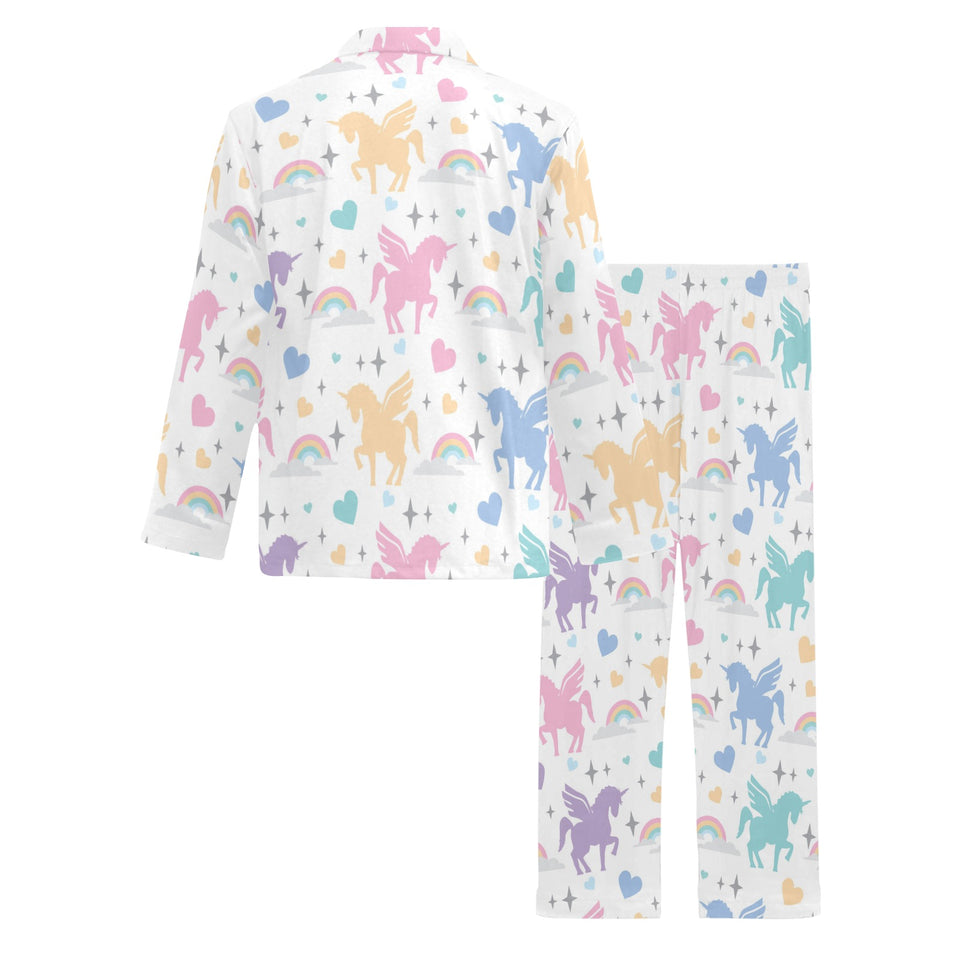 colorful unicorn rainbow heart pattern Men's Long Pajama Set