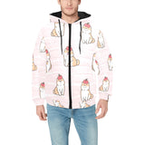 Cute Shiba Inu Dog Apple pattern Men's Padded Hooded Jacket