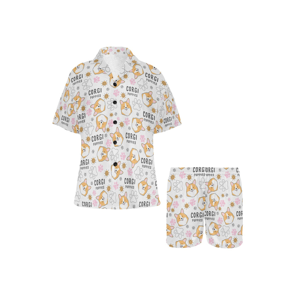 Corgi Dog Pattern Women's V-Neck Short Pajama Set
