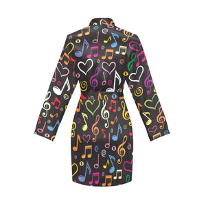 Music Notes Pattern Print Design 02 Women's Long Sleeve Belted Night Robe