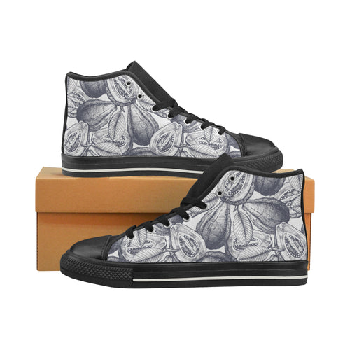 Guava tropical hand drawn pattern Women's High Top Canvas Shoes Black