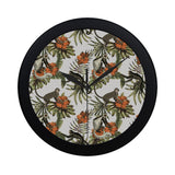 Monkey red hibiscus flower palm leaves floral patt Elegant Black Wall Clock