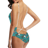 Boston terrier beautiful flower pattern Women's One-Piece Swimsuit