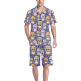 Sugar skull flower pattern Men's V-Neck Short Pajama Set